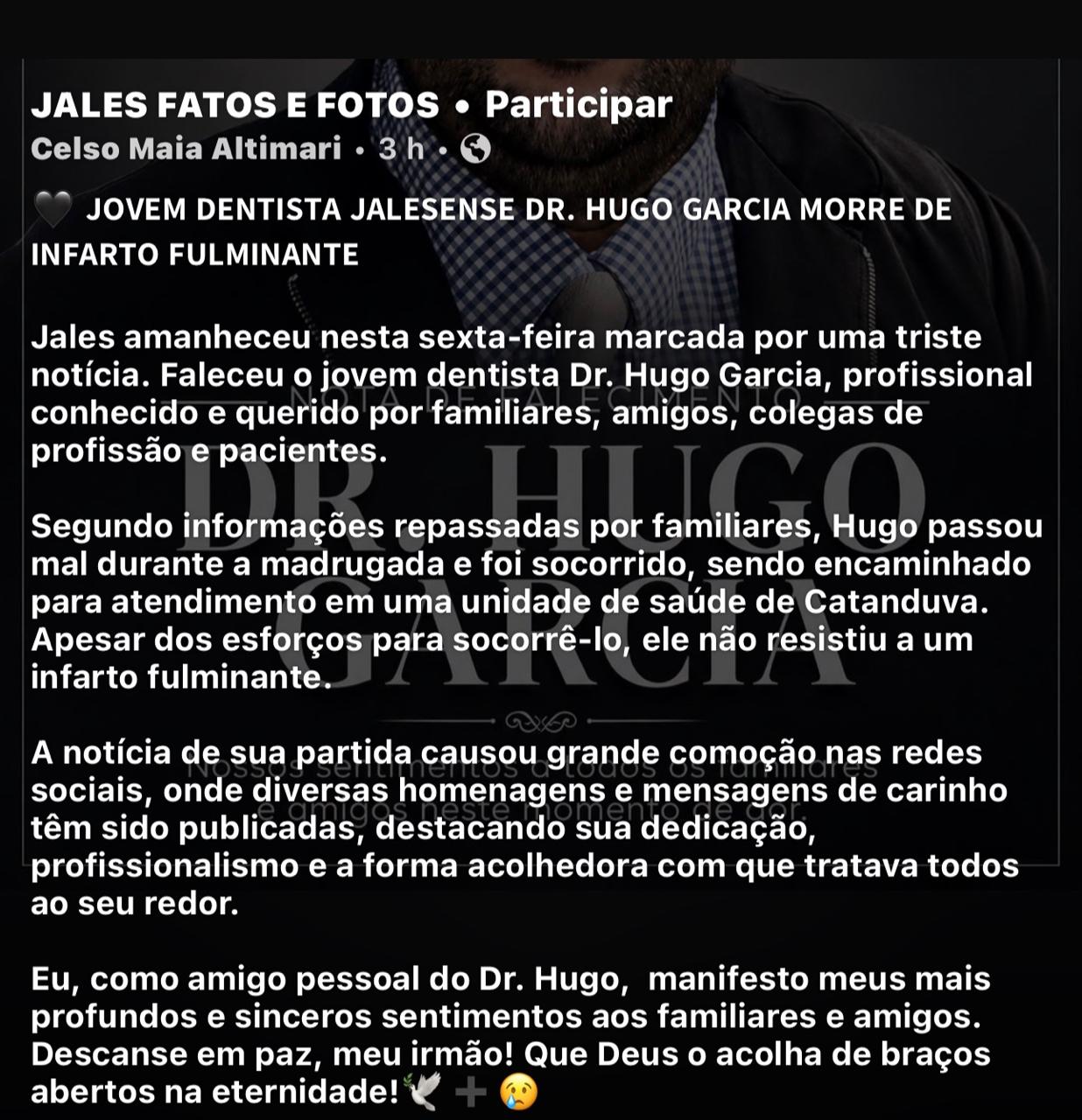JOVEM DE JALES MORRE APÓS INFARTO FULMINANTE