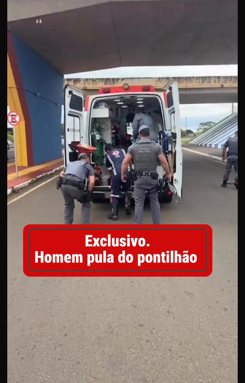 Homem pula de pontilhão na entrada de Santa Fé do Sul